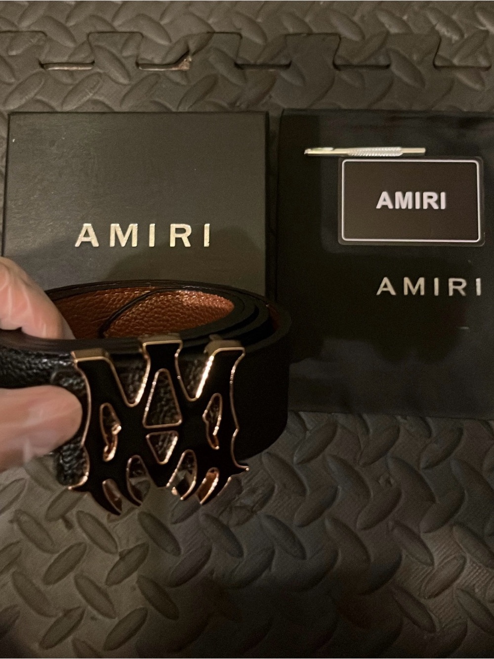 AMIRI Black Leather Belt with Silver AMIRI Logo Buckle